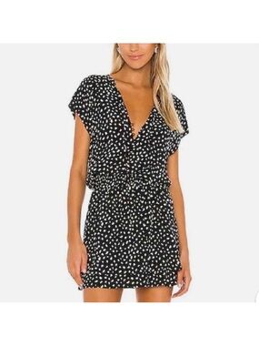 Rails Carla Mini Dress Black Ivory Polka Dot Smocked Waist Button Front Medium